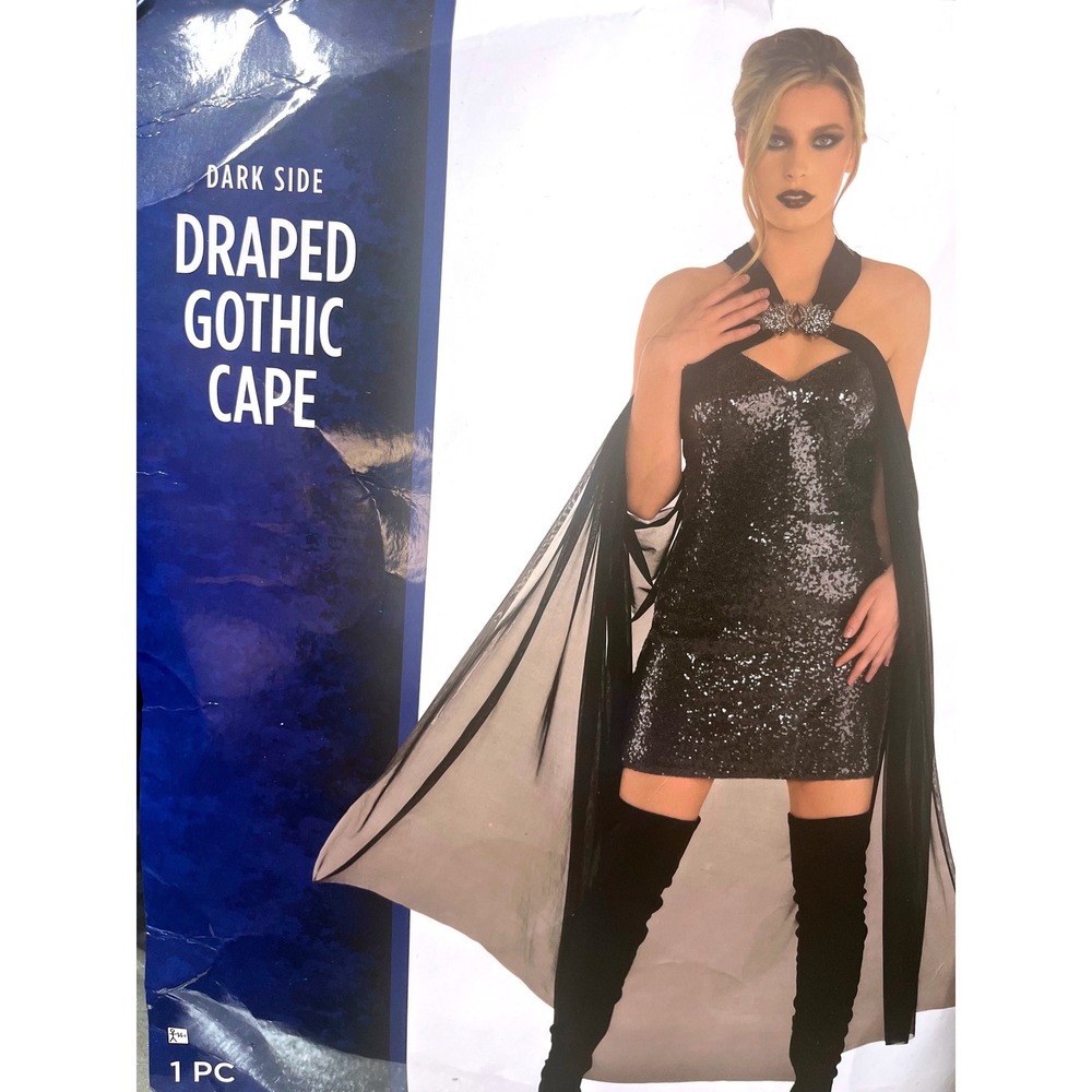 NWT Black Gothic Cape Witchcore Vampire Witch Halloween Costume One Size
